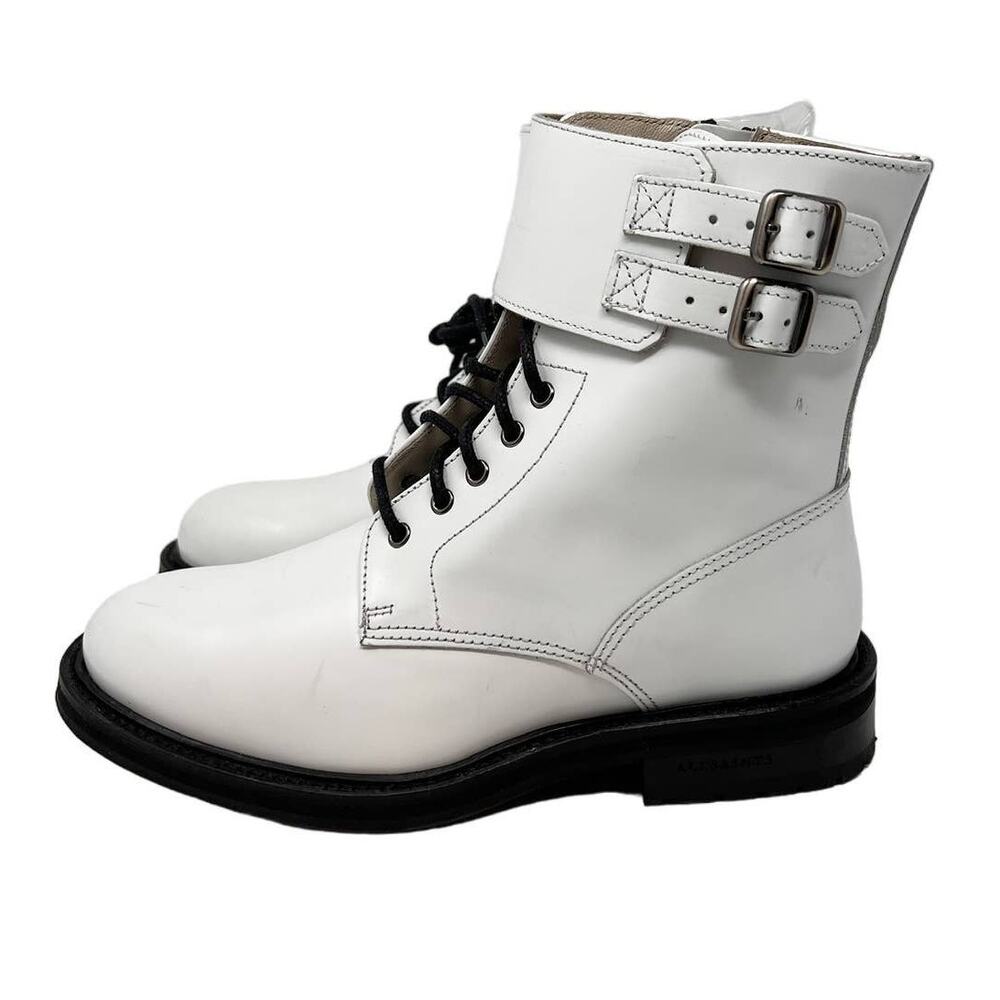 AllSaints Brigade White Leather Combat Buckle Lace Up Ankle Strap Boot EU 36 - Picture 6 of 12